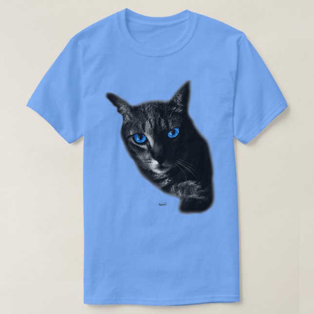 Cool tabby cat face with blue eyes on black  t shirt (Design framsida)