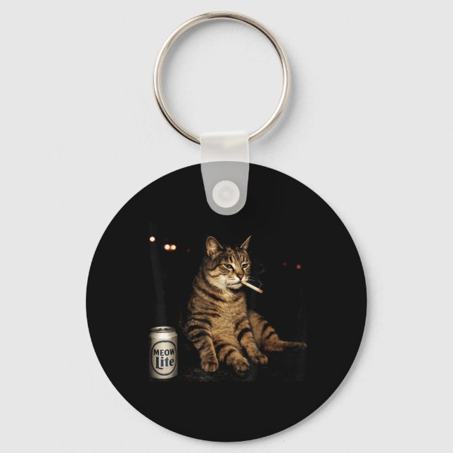 Cool Tabby Katt Rökande Retro Attityd Grafisk Nyckelring (Framsida)