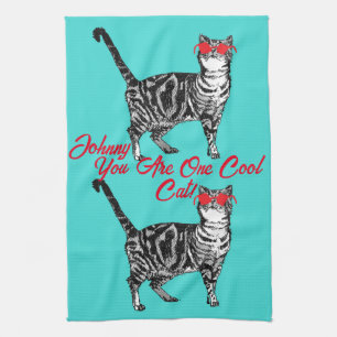 Cool Tabby Katt Solglasögon Mans Köks Handduk Kökshandduk