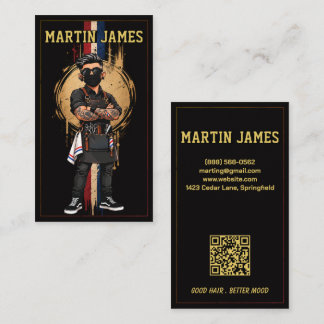 Cool Tattooerad Barber Mascot Hårstylist QR Visitkort