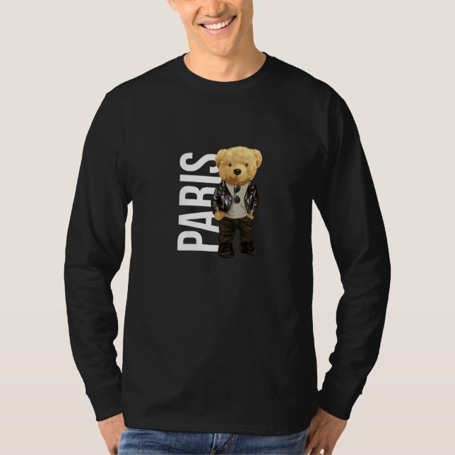 Cool Teddy Bear Boy Paris Style Illustration Graph T Shirt (Framsida)