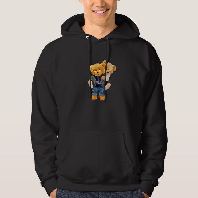 Cool Teddy Bear Boys Best Friends Style Illustrati Hoodie (Framsida)