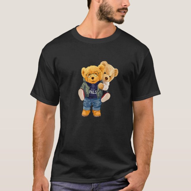 Cool Teddy Bear Boys Best Friends Style Illustrati T Shirt (Framsida)