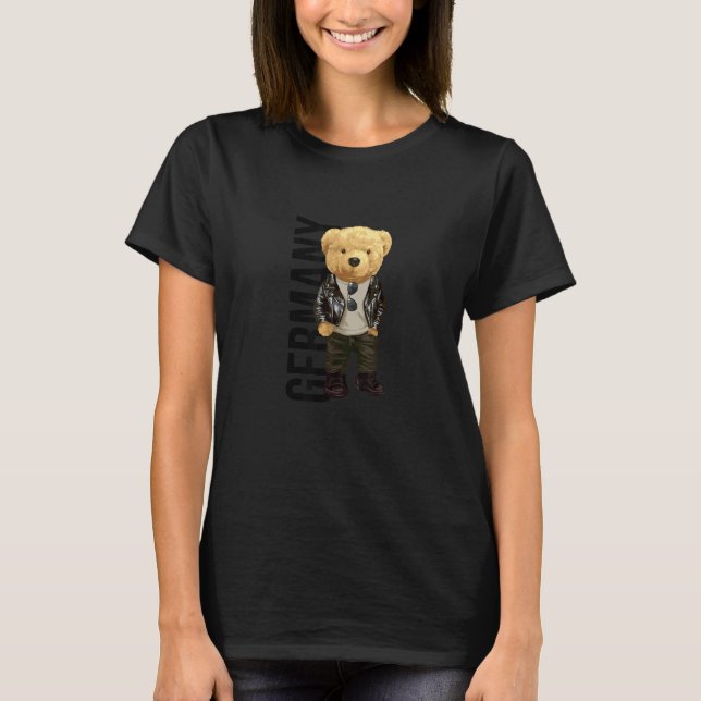 Cool Teddy Bear in German Style Illustration Graph T Shirt (Framsida)