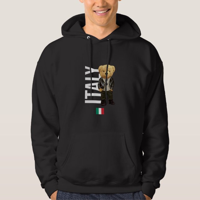 Cool Teddy Bear in Italy Style Illustration Graphi Hoodie (Framsida)