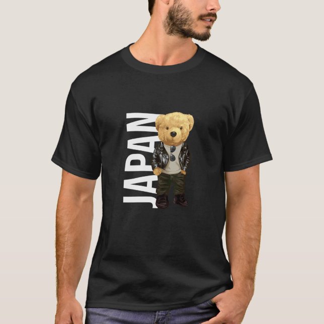 Cool Teddy Bear in Japan Style Illustration Graphi T Shirt (Framsida)
