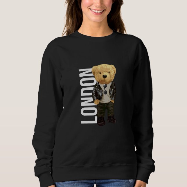 Cool Teddy Bear in London Style Illustration Graph T Shirt (Framsida)