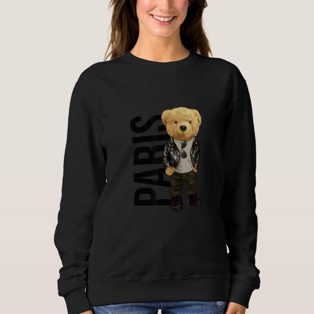 Cool Teddy Bear in Paris France Illustration Graph T Shirt (Framsida)