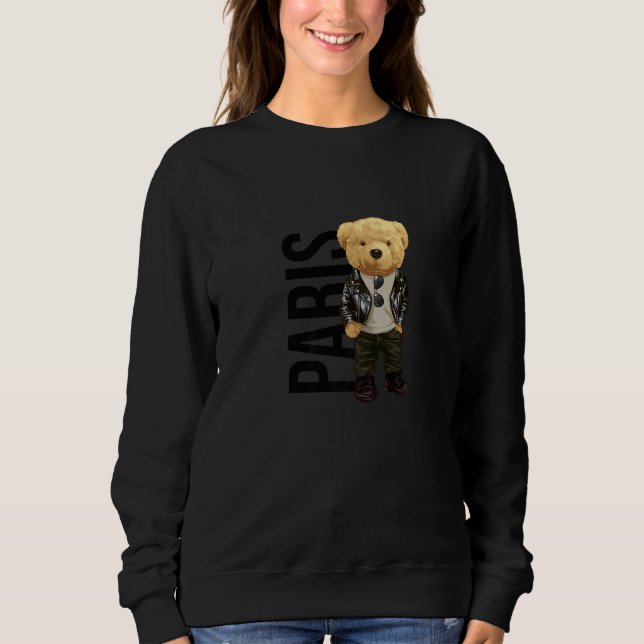 Cool Teddy Bear in Paris France Illustration Graph T Shirt (Framsida)