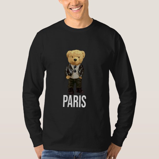 Cool Teddy Bear in Paris France Illustration Graph T Shirt (Framsida)