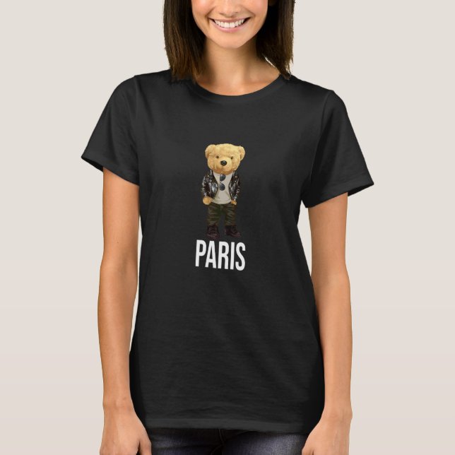 Cool Teddy Bear in Paris France Illustration Graph T Shirt (Framsida)
