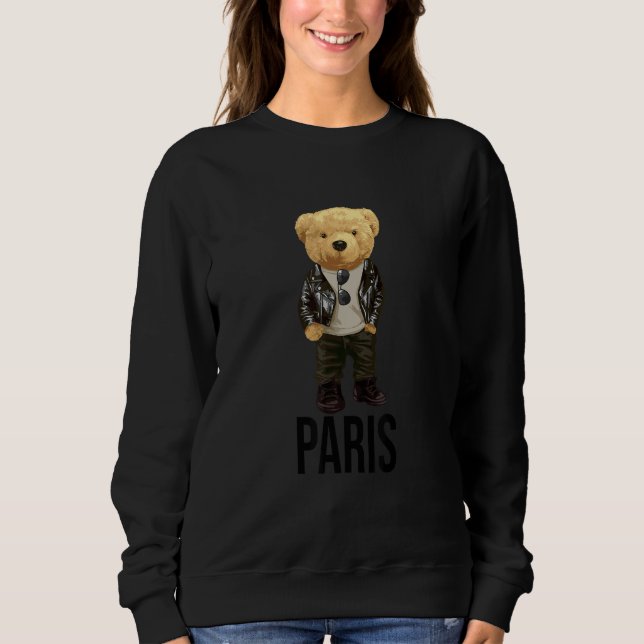 Cool Teddy Bear in Paris France Illustration Graph T Shirt (Framsida)