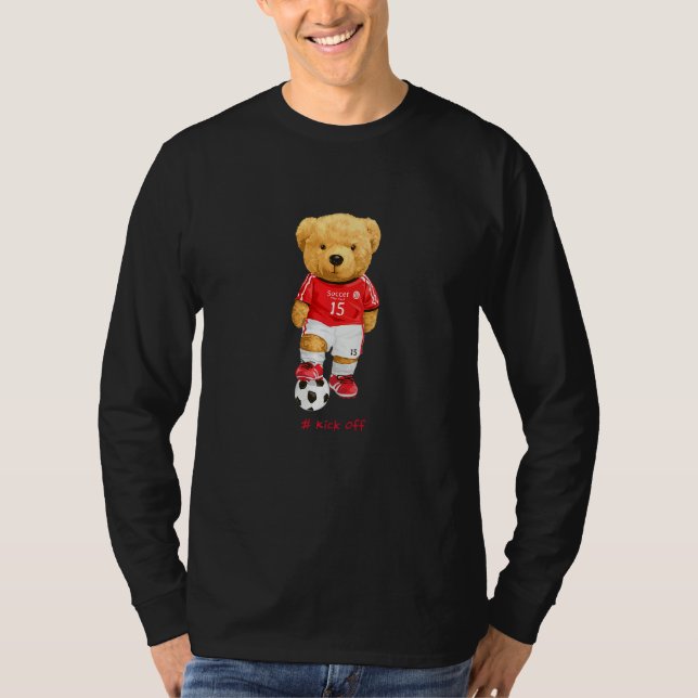 Cool Teddy Bear Soccer Kick Off Style Illustration T Shirt (Framsida)
