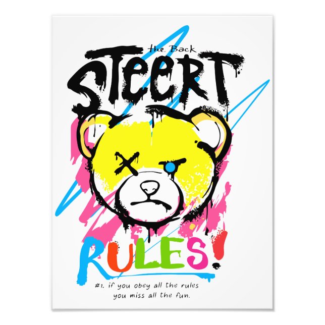 Cool Teddy Street regler Fototryck (Framsidan)