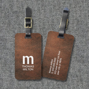 Cool textur Brun Vit Djärv Monogram  Bagagebricka