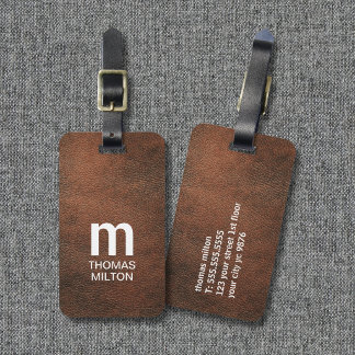 Cool textur Brun Vit Djärv Monogram  Bagagebricka