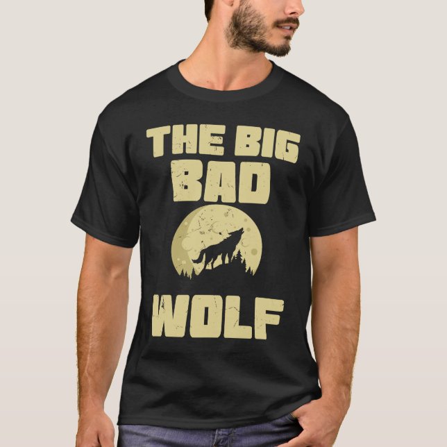 Cool The Big Wolf Howling Moon Fairy Tale Readers T Shirt (Framsida)