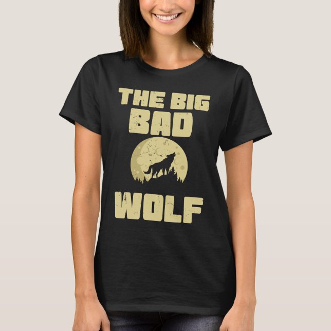 Cool The Big Wolf Howling Moon Fairy Tale Readers T Shirt (Framsida)