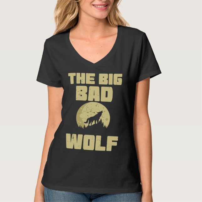 Cool The Big Wolf Howling Moon Fairy Tale Readers T Shirt (Framsida)