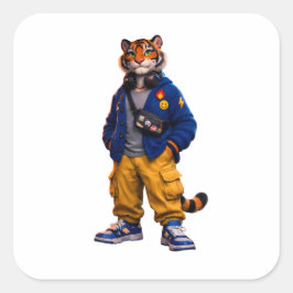 Cool Tiger i Streetwear Art - Urban Style Tiger Fyrkantigt Klistermärke