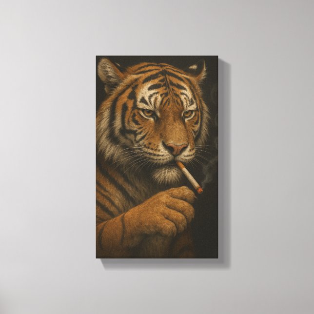 Cool Tiger med en cigarett Canvastryck (Framsida)