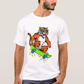 Cool Tiger on Skateboard – Retro Street Style Cart T Shirt