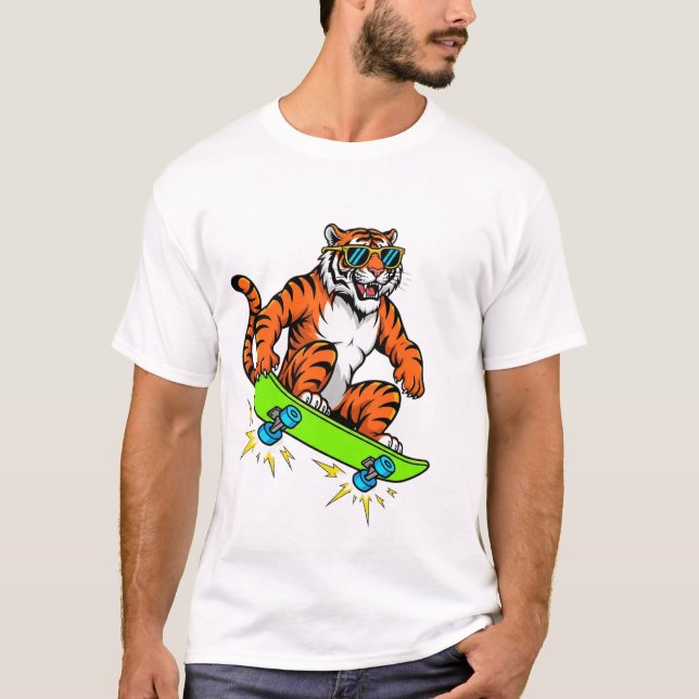 Cool Tiger on Skateboard – Retro Street Style Cart T Shirt (Framsida)