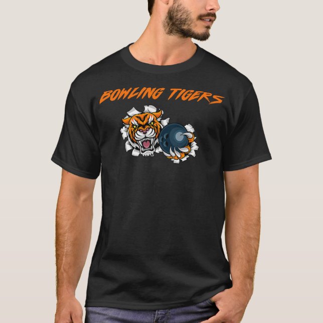Cool Tiger With Bowling Ball Bowling Team Matching T Shirt (Framsida)