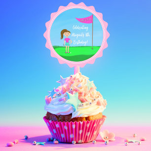 Cool tjejers golf-tema födelsedagsfest Cake Pop Runt Klistermärke