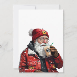 Cool tomte dricker iskaffe julkonst julkort