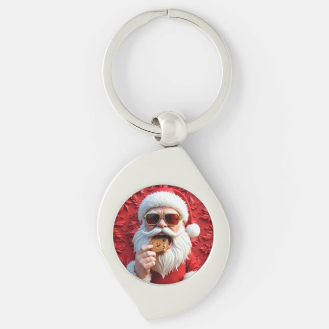 Cool Tomte Swirl Silverfärgad Nyckelring (Framsidan)