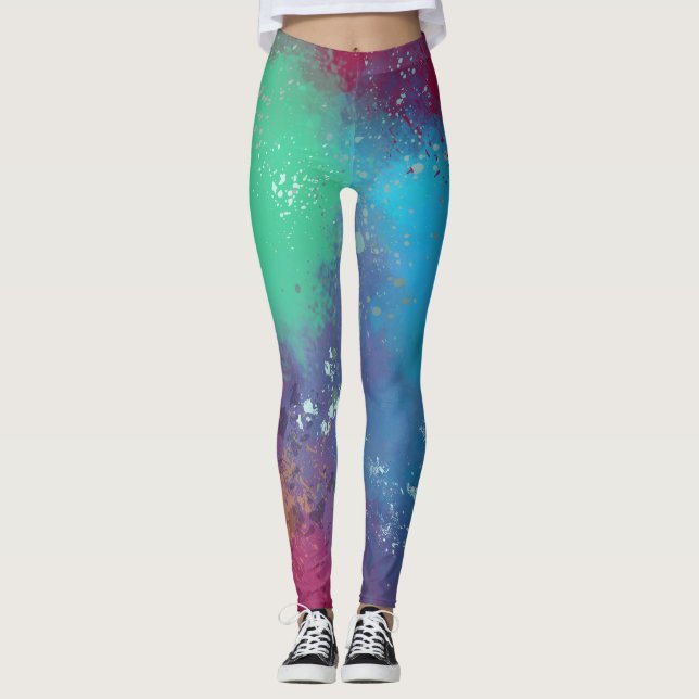 Cool Tones Abstract Oil Paint Gradient Leggings (Framsida)