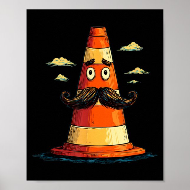 Cool Traffic Cone med Mustasch Skägg för Pojkar oc Poster (Framsidan)