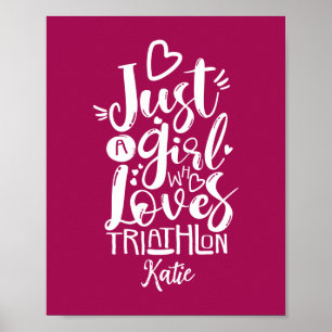 Cool Triathlon-motivation Röd Och Vit Typografi Poster