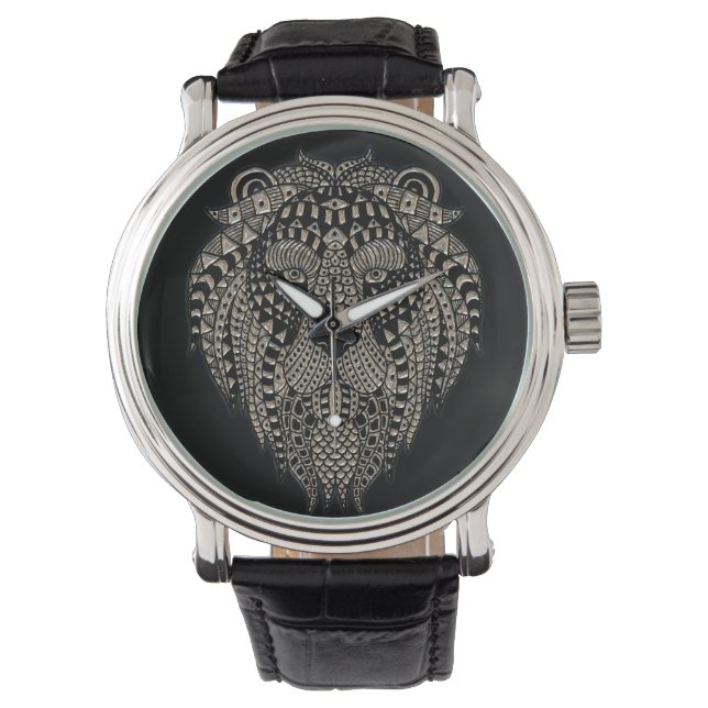 Cool Tribal Metallic Lion Head Black Armbandsur (Framsida)