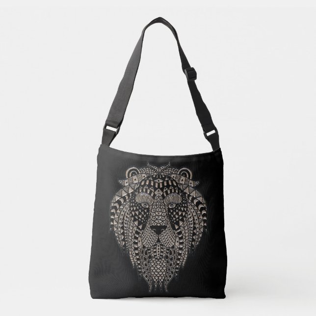 Cool Tribal Metallic Lion Head Black Axelväska (Framsida)