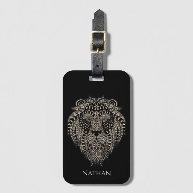 Cool Tribal Metallic Lion Head Personalised Bagagebricka (Framsida vertikal)
