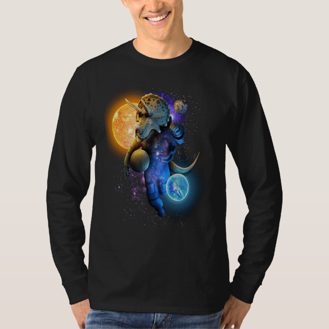 Cool Triceratops Dino Astronaut in Space for Chris T Shirt (Framsida)