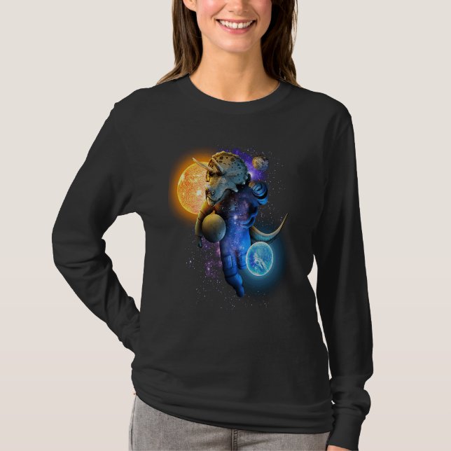 Cool Triceratops Dino Astronaut in Space for Chris T Shirt (Framsida)