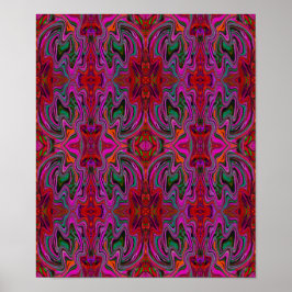 Cool Trippy Magenta, Röd och Grön Vågig Mönster Poster