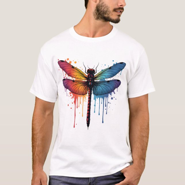 Cool Trollslända på färgrik målad Trollslända T Shirt (Framsida)