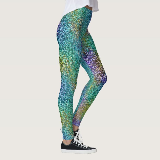 Cool turkos kameleontskinn Färgrik Aura-effekt Leggings (Höger)