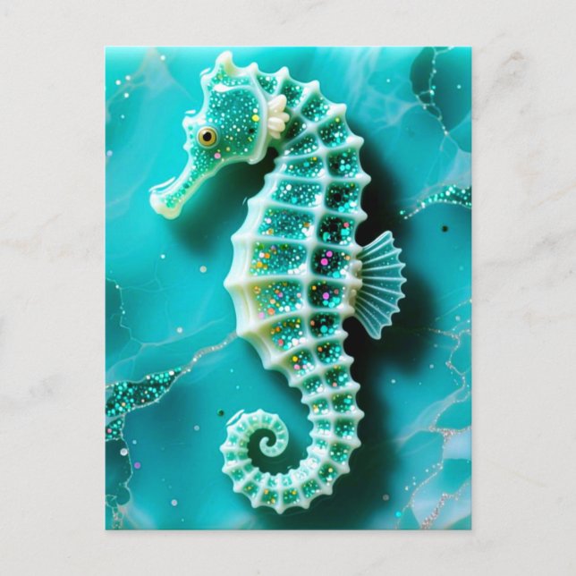 Cool Turquoise Seahorse Vykort (Framsida)