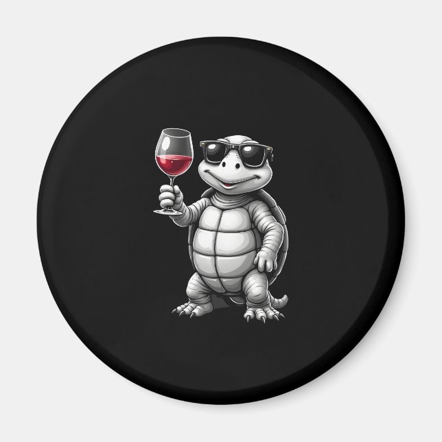 cool turtle drinking red wine art print_1 (1) magnet (Framsidan)