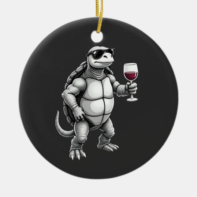 cool turtle drinking red wine art print_1 (3) julgransprydnad keramik (Framsidan)