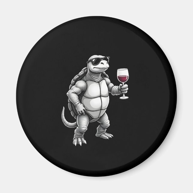 cool turtle drinking red wine art print_1 (3) magnet (Framsidan)