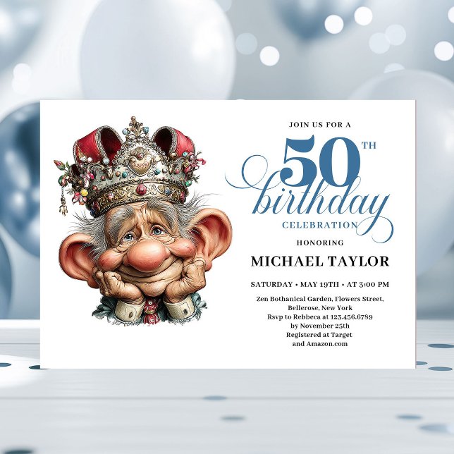 Cool udsökt man 50 födelsedagsredigerbar inbjudan (Cool Quirky Man 50 Birthday Editable Invite)