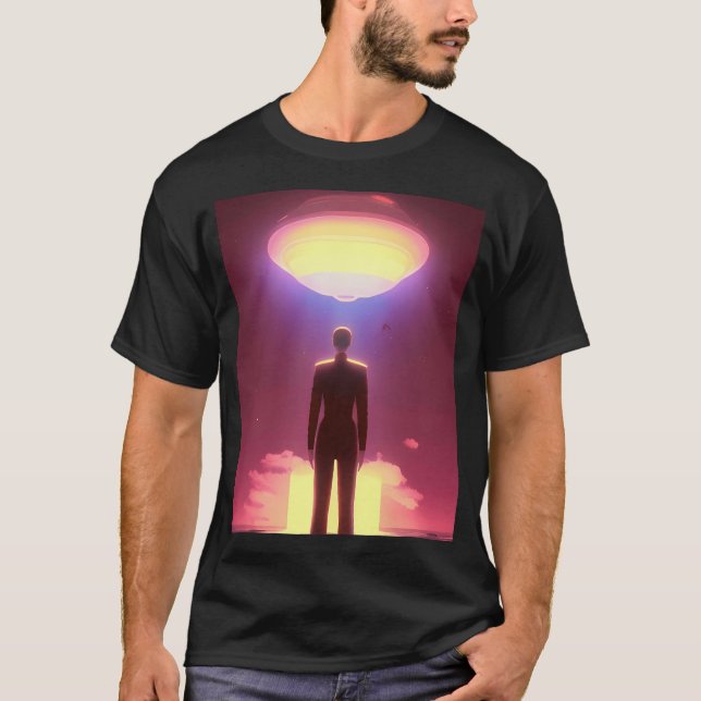 Cool Ufo Art. Colorful Vibrant Alien Art. T Shirt (Framsida)