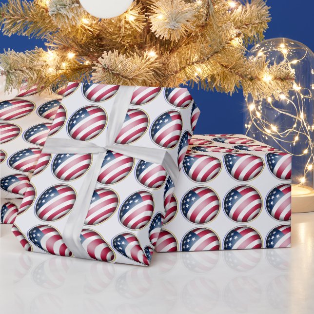 Cool US Flag Globe med blå guld och silverram Presentpapper (Helgdagar)
