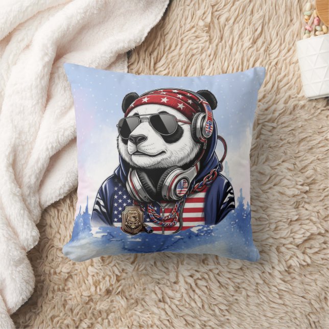 Cool USA Panda – Patriotic Red, White & Blue Panda Kudde (Filt)
